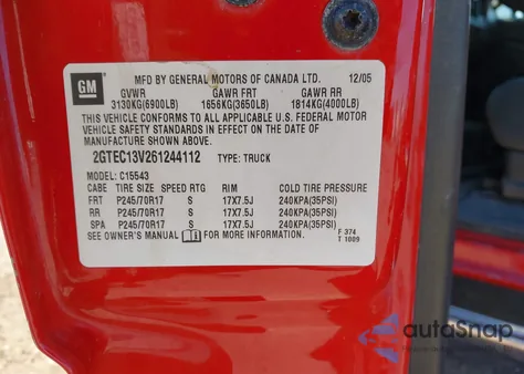 2006 GMC Sierra 1500 Sl z USA, uszkodzony, nr VIN 2GTEC13V261244112